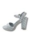321-26 Glitter Embroidered Satin Single Strap Thick Heel Women's Sandals (11cm) - 3