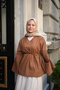 Women's V Detail Bat Sleeve Linen Waist Tie Tunic Taba - 4
