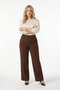 Women's Light Brown Plus Size Crepe Trousers Palazzo Elastic Waist Full Lycra Flexible No Pockets Button Detail Oversized Wide Leg