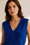 Cobalt Blue V-Neck Back Tie Detailed 100% Cotton Women's Knitwear Blouse - 3
