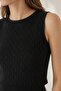 Black Openwork 100% Cotton Women's Sleeveless Knitwear Blouse - 2
