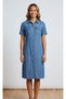 Thin Tencel Denim Fabric Double Pocket Flap Shirt Collar Buttoned Blue Short Sleeve Above Knee Length Dress