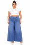Plus Size Denim Stoned High Waist Wide Leg Women's Trousers