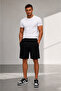Men's Black Cotton Regular Fit Elastic Waist Drawstring Pocket Combed Cotton Fabric Shorts Rf0625 - 2