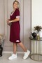 Women's Short Sleeve V-Neck Rib Detailed Pocket Knee Length Viscose Dress - 3