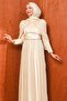 Cream Draped Janjan Evening Dress with Stones on the Waist - 2
