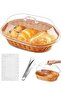 Rattan Bread Baskets, Oval Woven Baskets with Acrylic Lids, 14.2 x 10.2 x 4.9 inches