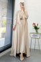 Premium Double Face Bat Sleeve Double Abaya Set - Cream - 2