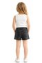 Girl's Elastic Waist Tassel Detailed Pocketed Zipper Closure Smoked Color Denim Shorts - 3
