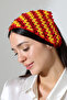 Yellow Red Sequined Hand Knitted Triangle Bandana – Handmade Hair Band - 8