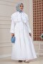 Ruffle Detailed Roza Hijab Dress-White - 3