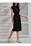 Women's Short Sleeve Crew Neck Midi Viscose Dress with Elastic Waist - 2