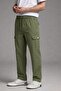Men's Khaki Cargo Linen Trousers with Elastic Waist