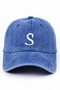 Letter S Cobalt Blue Embroidered Washable Vintage Unisex Hat - 2