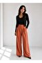 Women's Natural Linen Textured Wide-Leg Trousers with Pockets