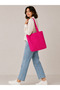 Women's Pink Zippered Hand and Shoulder Bag Fabric Tote Bag Special Tailored Creation - 3