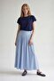 Blue Skirt with Waist Stitching Detail