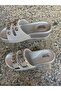 Grey Outer Material, Shiny Leather, Buckle Children's Slippers