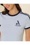 Women Light Blue Contrast Rib Graphic T-Shirt - 4