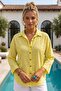 Yellow Shirt Collar 3/4 Sleeve Buttoned Embroidered Casual Cotton Woven Shirt 70 64 - 3