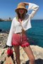 Women's Straw Bucket Hat Rosalia Bloom with Red Flower Detail – Summer, Lightweight, and Stylish - 2