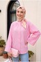 Round Neck Buttoned Spanish Sleeve Siena Tunic - Pink - 5