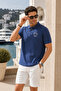 Men's Indigo Polo Collar Embroidered Pique T-Shirt
