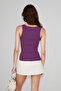 Lillesol Women's Ribbed Look Slim Fit Body-Fitting Round Neck Cotton Basic Purple Undershirt - 5