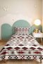 Ethnic Geometric Burgundy Young Room Single Pique Set - Bohemian Black Cream 160X220 cm Bedspread - 4