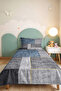 Blue Gray Geometric Youth Room Single Pique Set-Modern Striped 160X220Cm Quilted Bedspread - 5