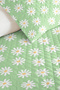 Daisy Floral Green Young Room Single Pique Set - Pastel 160X220 cm Quilted Bedspread - 3