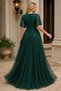 Women's Double Breasted Collar Short Sleeve Tulle Sleeve Lycra Stretchy Glitter Lined Long Khaki Evening Dress - 3