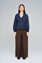 Oversized Navy Blue Shirt with Ruffle Detail on the Collar - 2