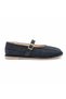 Maya Navy Blue Genuine Leather Buckle Women's Ballerina Shoes