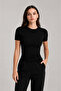 Women's Ultra Soft Round Neck Short Sleeve Black Blouse - 2