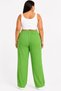 Battal Size Wrinkled Fabric Elastic Waist Lace-Up Wide Leg Palazzo Trousers - Green - 3