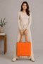 Women's Orange Zippered Hand and Shoulder Bag Fabric Tote Bag Canvas Bag - 2