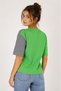 Women's Green Striped Color Block Crew Neck Oversize Basic T-Shirt - 2