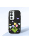 Vivo Y19S Compatible Case Camera Protector Black Silicone Couple Phone Case with Floral Pattern