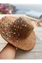 Women's Straw Beach Hat - Large Brim Sun Hat with Natural Seashell and Colorful Stone Detail - 2