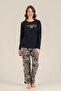 Women's Care Yourself Navy Blue Long Sleeve Pajama Set Ar3738-S-V1 - 2