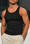 Men's Flexible Relaxed Black Ribbed Tank Top - 6