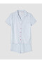 Shirt Collar Girl's Pajama Set with Shorts - 2