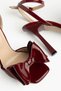 K-48 Burgundy Patent Leather Ankle Strap Bow Heeled Women's Shoes - 2