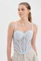 Women's Corset with Chest Pads and Underwire, Lace Fabric Detailed Design - 7