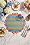 6-Piece Orange Embroidered Striped Linen Placemat Set |   Stain Resistant |   Modern Table Decor