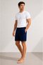 Cotton Men's Pajama Shorts Thin Combed Cotton Navy Blue with Pockets Comfortable Fit Anti-Sweat Fabric Lycra Home Shorts - 2