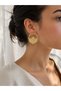Geometric Round Design with Zircon Stone Detail Gold Color Women's Earrings - 3