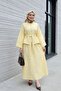 Single Button Belted Skirt with Pockets Embossed Patterned Jacquard Suit - Yellow