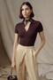 Women's Luna Polo Collar Basic T-Shirt Brown – 100% Cotton, Short Sleeve, Lycra Comfortable Fit Stylish Blouse - 2